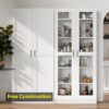 White Tall Kitchen Pantry Cabinet Organizers and Storage with Doors and Adjustable Shelves，Wood Large Gabinetes Para Cocina Office Bookshelf for Laundry Room Cabinets (31.5”W*15.7”D*71”H)