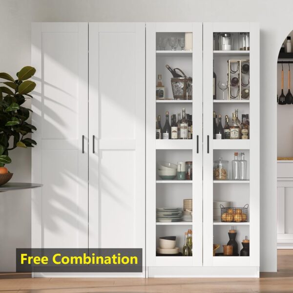 White Tall Kitchen Pantry Cabinet Organizers and Storage with Doors and Adjustable Shelves，Wood Large Gabinetes Para Cocina Office Bookshelf for Laundry Room Cabinets (31.5”W*15.7”D*71”H)