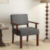 Giantex Mid Century Modern Accent Chair - Linen Living Room Arm Chair w/Soft Padded Seat & Backrest, Rubber Wood Frame, Upholstered Reading Chair for Living Room, Bedroom, Reception, Grey