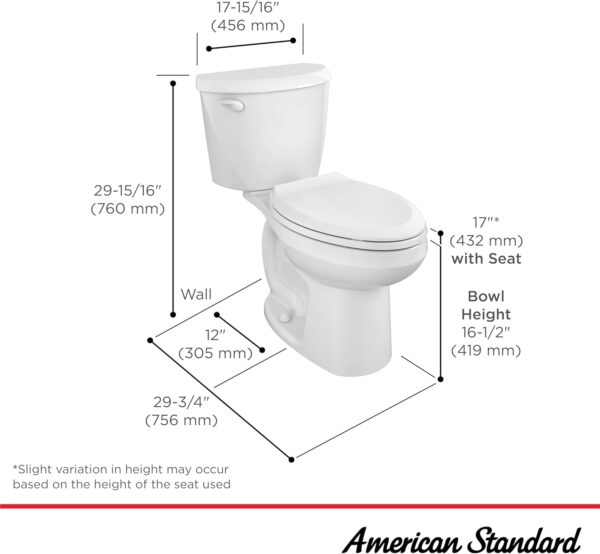 American Standard 607DA001.020 Colony 3 Two-Piece Toilet with Slow-Close Seat and Wax Ring, Round Front, Standard Height, White, 1.28 gpf