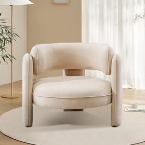 INZOY Mid Century Modern Accent Chair with Velvet Fabric, Comfy Sherpa Accent Chair with Montage Design, Upholstered Boucle Armchair Barrel Chair for Living Room Bedroom Apartment, Beige