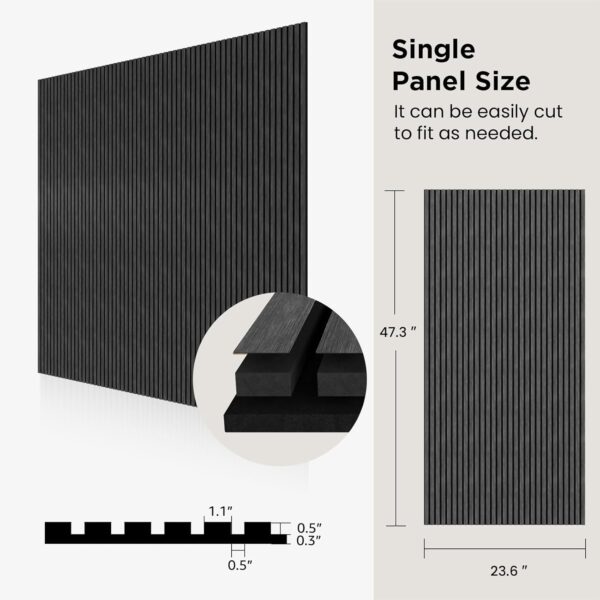 Wood Slat Acoustic Panels for Wall and Ceiling, 3D Fluted Wood Veneer Paneling, 47.3" x 23.6" Each Soundpoof Wooden Slat Wall Panel - Black Oak, 4 Pack