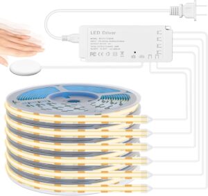 COB LED Strip Light 3.28ft, 6 Rolls of Flexible COB for Acoustic Panel and Cabinet Lighting Parallel with 3000K Dimmable Touch Sensor Switch, Cuttable for Slat Wall Panels, Shelf, Closet