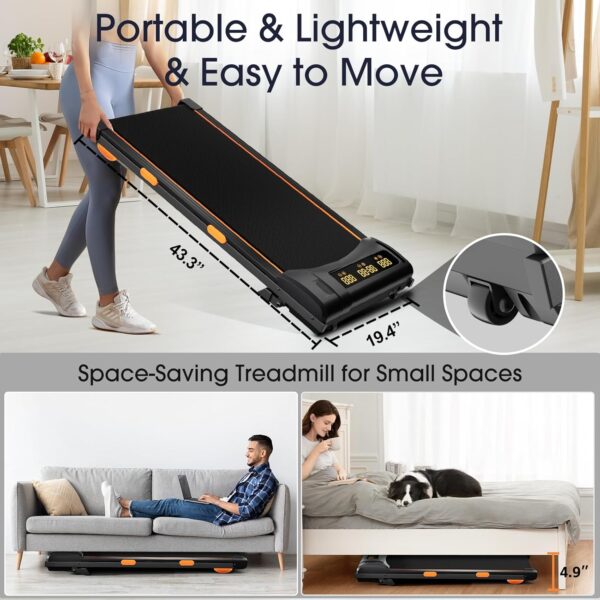 12% Incline Walking Pad Treadmill, Full-Screen Display, Under Desk Treadmill with Incline, Portable Treadmills for Home Office, Compact Walking Treadmill, APP/Remote Control, 300+ lb Capacity,