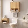 71IB8wDltQL._AC_SL1500_.jpg Fluted Wall Cabinet Set of 2, Wooden Bathroom Medicine Cabinet Storage with 2 Doors, Adjustable Shelf and Towels Bar, Modern Wall Mount Large Floating Cabinet for Kitchen Natural Oak