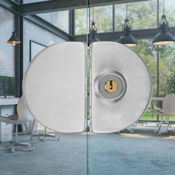 Fits on 1/2" Glass,10 mm -12 mm, Glass Door Lock, Stainless Steel Double Bolts Swing Push Sliding Access Control Office Glass Door Lock with 5 Keys