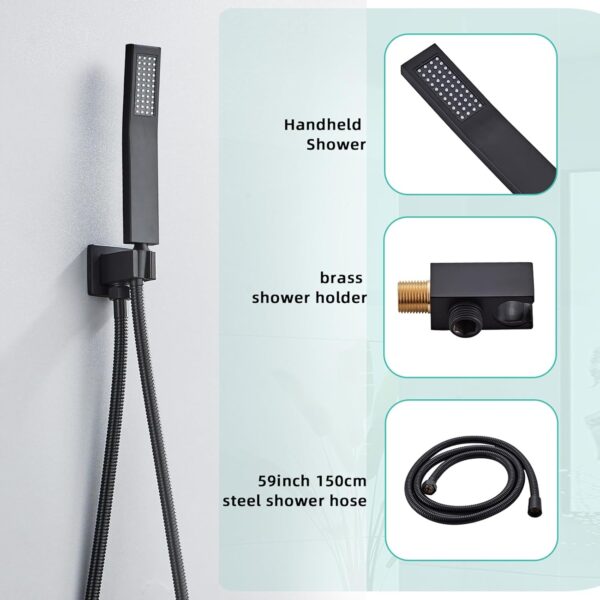 8 Inch Shower Faucet Set, Rainfall Shower System with High Pressure Handheld Shower Head, Bathroom Mixer Shower Set Wall Mounted Rough-in Valve and Trim Kit, with Tub Spout