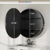 Keonjinn 28 x 28 Inch Round Black Mirror Medicine Cabinet, Modern Black Framed Vanity Bathroom Mirror with Storage