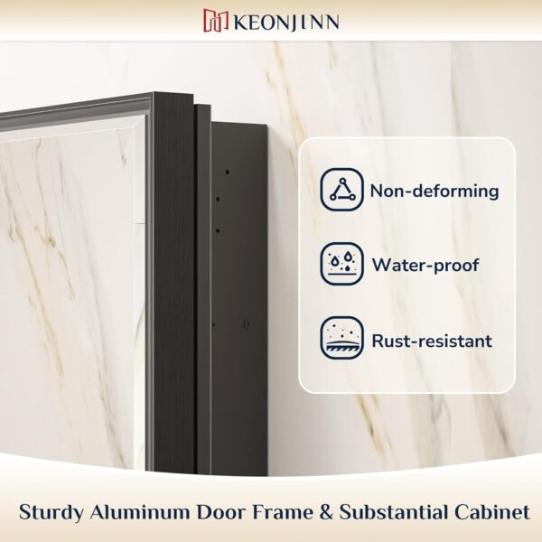 Keonjinn 17" x 25" Black Medicine Cabinet for Bathroom, Recessed or Surface Wall-Mounted Aluminum Alloy Framed Beveled Mirror with Storage, Mirrored Cabinets with 2 Adjustable Shelves for Bath Modern