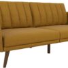 Novogratz Brittany 82 Inch Futon Sofa Bed, Upholstered Couch Sleeper with Tufted Back, Mid-Century Modern, Mustard