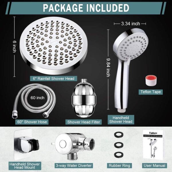 71K6vKDUgKL._AC_SL1001_.jpg Taiker Filtered Shower Head, High Pressure Rainfall Shower Head/Handheld Shower Filter Combo, Luxury Modern Chrome Plated with 60'' Hose Anti-leak with Holder (Silver)