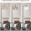 Arc Floor Lamp with Remote Control, Dimmable LED Floor Lamp with 3 Color Temperature, Black Standing Lamp with Rattan & Fabric Double Drum Shade, Boho Farmhouse Tall Pole Lamp for Living Room Bedroom