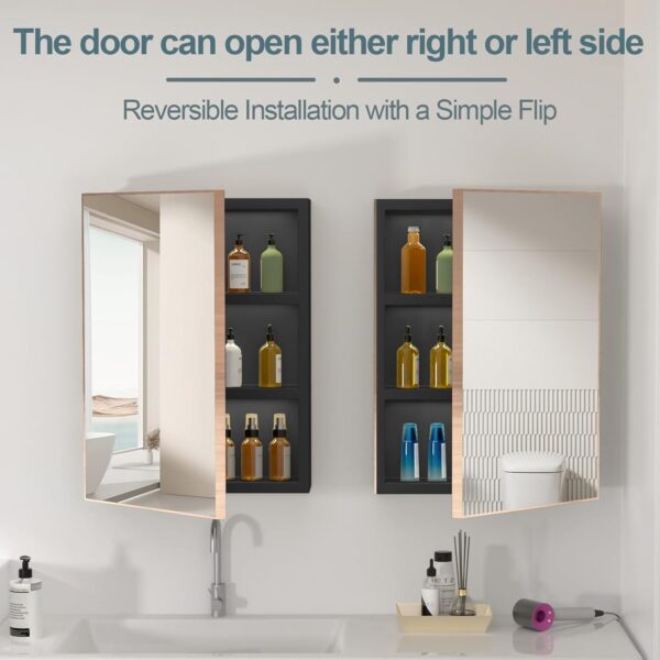 16x22 Gold Bathroom Medicine Cabinet with Mirror, Pre-Assembled Single Door Recessed or Surface Wall Mounted Aluminum Bathroom Medicine Cabinet, Modern Vanity Mirror