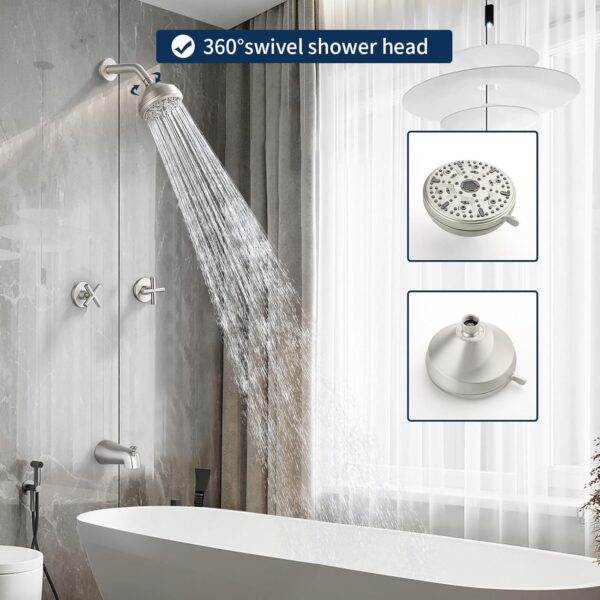 2 Handle Shower Faucet Set with Tub Spout Bathtub Shower Faucet Combo Set Shower System Complete Tub and Shower Trim Kit Brushed Nickel Wall Mounted Shower Fixtures