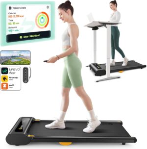 UREVO Walking Pad, Under Desk Treadmill for Home/Office, Portable Walking Treadmill 2.25HP, Walking Jogging Machine with APP 265 lbs Weight Capacity Remote Control LED Display