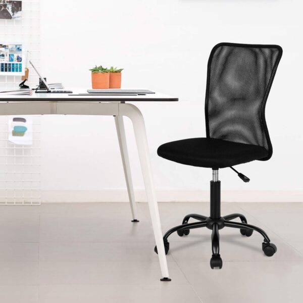 FDW Home Office Chair Mid Back Mesh Desk Chair Armless Computer Chair Ergonomic Task Rolling Swivel Chair Back Support Adjustable Modern Chair with Lumbar Support (Black)
