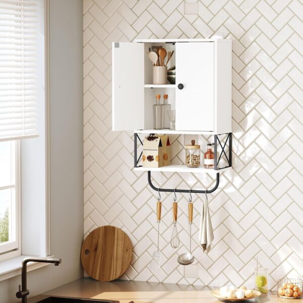 71LWmJvgeSL._AC_SL1500_.jpg Bathroom Wall Cabinet with 2 Door and Adjustable Shelves, Farmhouse Medicine Cabinet with Towel Rack, 3-Tier Wall Mounted Storage Cabinet Over The Toilet for Bathroom Laundry Room, White