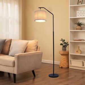 68" Floor Lamp,9W Edison Bulb Included Swingable lamp Head Standing Lamp with Foot Switch with Pleated Lampshade, Tall Floor Lamp Reading for Living Room Bedroom Office Classroom Dorm Room