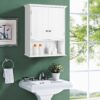 Tangkula Bathroom Wall Cabinet, Wooden Hanging Storage Cabinet with Doors & Shelves, Multipurpose Storage Cabinet for Bathroom Kitchen Living Room, Wall Mounted Bathroom Medicine Cabinet