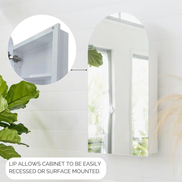 Arched Medicine Cabinet With Mirror For Bathroom Wall, Surface Mount Or Recessed Medicine Cabinet With Mirror -17" x 32", Large Medicine Cabinet Bathroom Mirror With Storage, Modern Medicine Cabinet