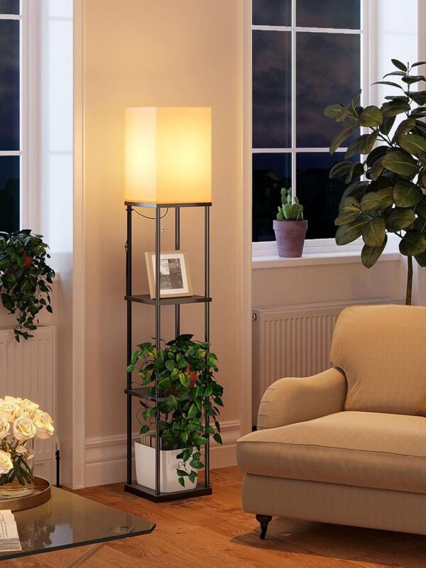 addlon Floor Lamp with Shelves, 4-Tier Modern Shelf Floor Lamp with 3CCT LED Bulb, Display Lamp for Living Room, Bedroom and Office - Black