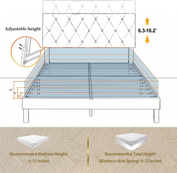 Queen Size Bed Frame, Velvet Upholstered Platform with Headboard, Easy Assembly, No Box Spring Needed, Non-Slip and Noise-Free with Strong Wooden Slats (Beige, Queen (U.S. Standard))