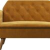 Novogratz Tallulah 83 Inch Futon Sofa Bed in Velvet Fabric, Upholstered Couch Sleeper with Memory Foam and Tufted Back, Mid-Century Modern, Mustard