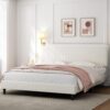 Yaheetech Queen Bed Frames with Adjustable Headboard, Chenille Fabric Upholstered Headboard/Platform Bed, Queen Size Bed Frame No Box Spring Needed/Wood Slats Support/Easy Assembly/Beige