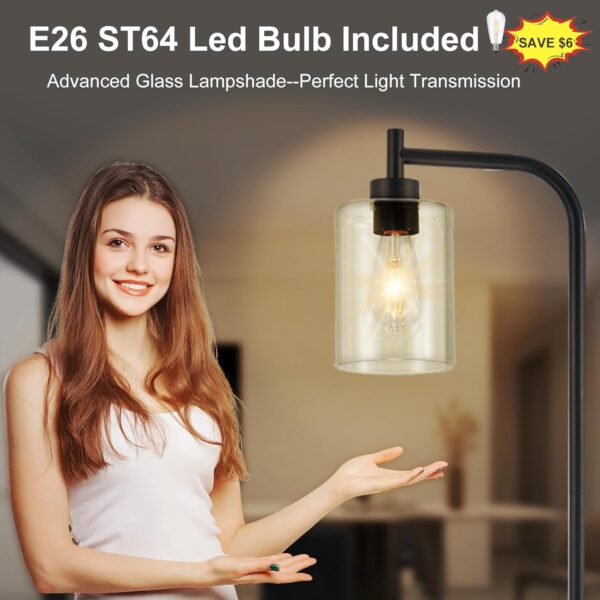 DLLT Floor Lamp Tall for Room: Black Standing Lamp with Clear Glass Lampshade for Living Room - Modern Bright Lamp for Bedroom - Industrial Corner Floor Lamps for Office 8W Led Bulb Included