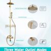 Antique Brass Shower Fixture Bathroom Shower Faucet Set 8 Inch Rainfall Shower Head Handled Shower Waterfall Tub Spout Wall Mounted Outdoor Shower System with Shower Shelf