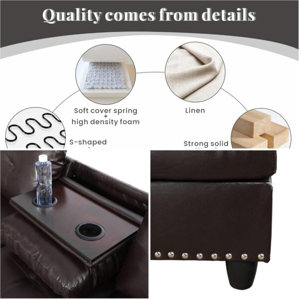 Leather Sectional Couch Sofa, Modern Nail-Head Design L Shaped Sectional Sofa for Living Room, 4 Seat L Couch with Cup Holder for Bedroom Apartment, Red