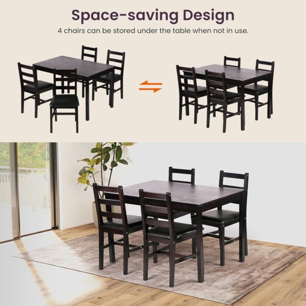 Dkelincs 5 Piece Dining Table Set Kitchen Table and Chairs for 4 Modern Wooden Rectangular Dining Room Table with 4 Chairs for Kitchen, Restaurant, Small Space, Dark Brown