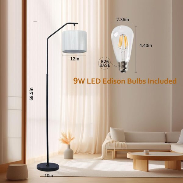 68" Floor Lamp,9W Edison Bulb Included Swingable lamp Head Standing Lamp with Foot Switch with Pleated Lampshade, Tall Floor Lamp Reading for Living Room Bedroom Office Classroom Dorm Room