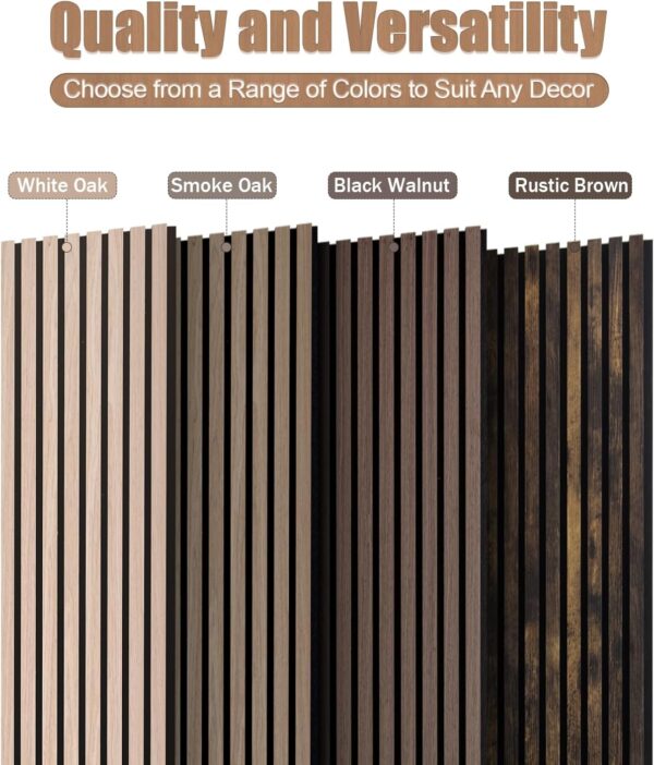 Wood Panels for Wall, Time-Saving Installation, Versatile Wood Slat Wall Decor, Enhanced Acoustic & Sound Proof Fluted Design for Home & Office, 2 Pcs Dark Walnut, 94.5x12.5 Inch
