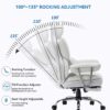 Efomao Desk Office Chair,Big High Back PU Leather Computer Chair,Managerial Executive Swivel Chair with Leg Rest and Lumbar Support,White Office Chair