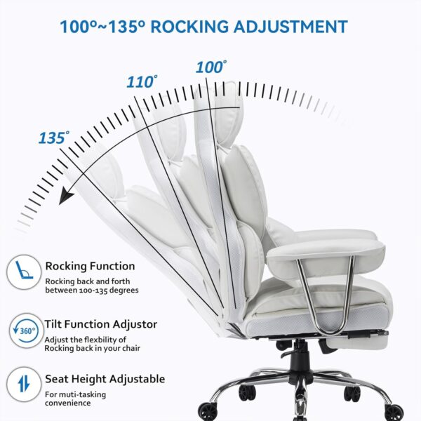 Efomao Desk Office Chair,Big High Back PU Leather Computer Chair,Managerial Executive Swivel Chair with Leg Rest and Lumbar Support,White Office Chair