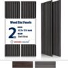 Woven Sound Wood Panels for Wall, Functionality and Durability, Enhanced Acoustic & Sound Proof Fluted Design, Versatile Wood Slat Wall Decor for Home & Office, 2 Pack Deep Gray, 47.2x12.5 Inch