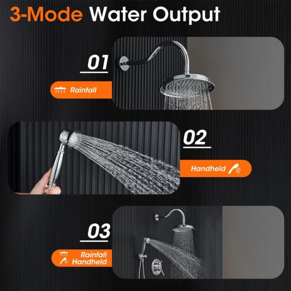 Shower System with Rain Shower Head, Handheld Spray, Rough-in Valve and Trim Kit 9 Inch Bathroom Luxury Rain Mixer Shower Complete Combo Set Wall Mounted High Pressure Shower Faucet Set Chrome