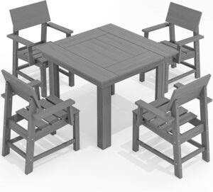 SERWALL HDPE Outdoor Dining Set, 37-inch Square Table and Chairs Set All Weather Patio Dining Set, 5-Piece Patio Dining Furniture for Deck, Garden, Backyard, Slate Gray