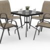 Amopatio Outdoor Dining Set of 5, Patio Table and Chairs Set, Textured Glass Tabletop, 4 Stackable Patio Chairs, Patio Furniture, Balcony, Porch, Lawn- Brown