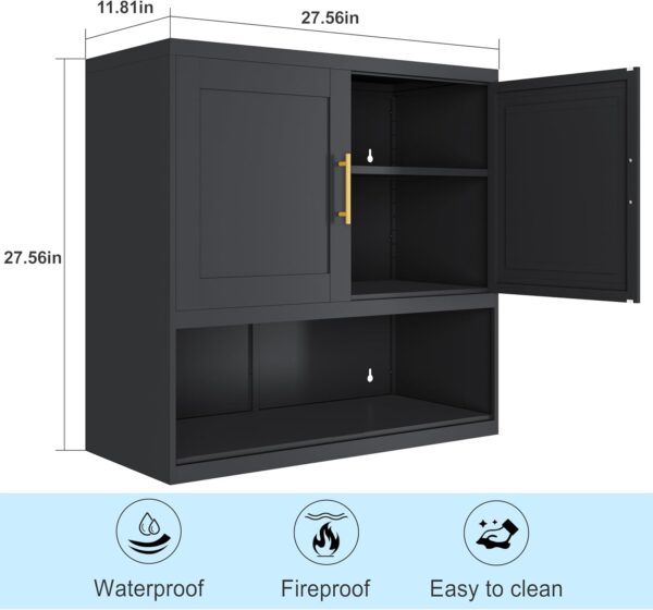 Metal Bathroom Cabinet Wall Mounted，Hanging Cabinet with 2Door and Adjustable Shelves，Over The Toilet Storage Medicine Cabinets for Bathroom，Laundry Room，Kitchen