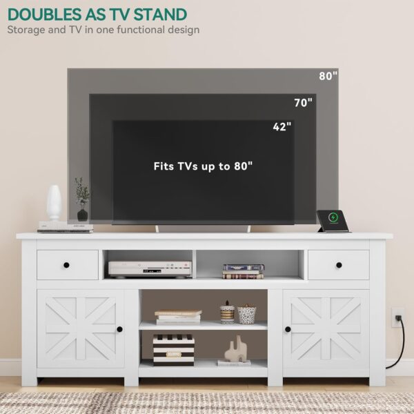 YITAHOME Rustic TV Stand for 75/80 Inch TV, Entertainment Center with Drawers, Cabinets, Adjustable Shelves & Power Outlet, Media Console Living Room Furniture, White 70 x 15.5 x 30 Inches