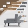 Flamaker Futon Sofa Bed Modern Folding Futon Set Linen Fabric Convertible Recliner Lounge for Living Room with 2 Cup Holders, Removable Armrests (Fabric, Grey)