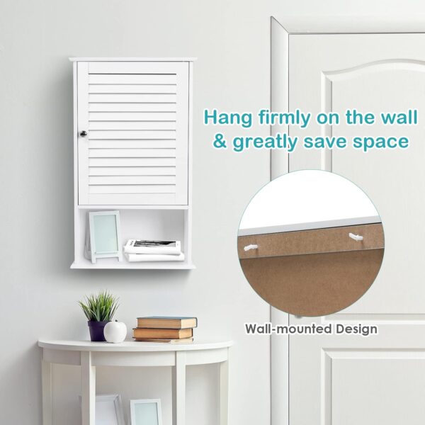 COSTWAY Bathroom Wall Cabinet, Large Capacity Storage Cabinet w/Single Louver Door & Height Adjustable Shelf, Wood Wall Mounted Medicine Cabinet for Bathroom, Living Room, Kitchen (White)