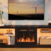 Bestier Fireplace TV Stand for TVs Up to 75",Gaming Entertainment Center with 18" Electric Fireplace, Adjustable Shelves,LED TV Console with Modern Design for Living Room,Black Marble