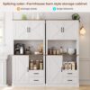 Modern Kitchen Pantry Cabinet with Microwave Stand, Tall Hutch Bar Cabinet with Drawers & Adjustable Shelves, Large Wood Storage Cabinet for Dining Room, Living Room, White
