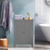 ZENY Bathroom Floor Storage Cabinet with Double Door + Adjustable Shelf, Wooden Organizer Cabinet for Living Room, Bathroom, Bedroom, Modern Home Furniture (Gray)