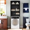 Over The Toilet Storage Cabinet – Wood Bathroom Shelf Above Toilet with Double Doors, Bathroom Storage Cabinet Organizer, Black