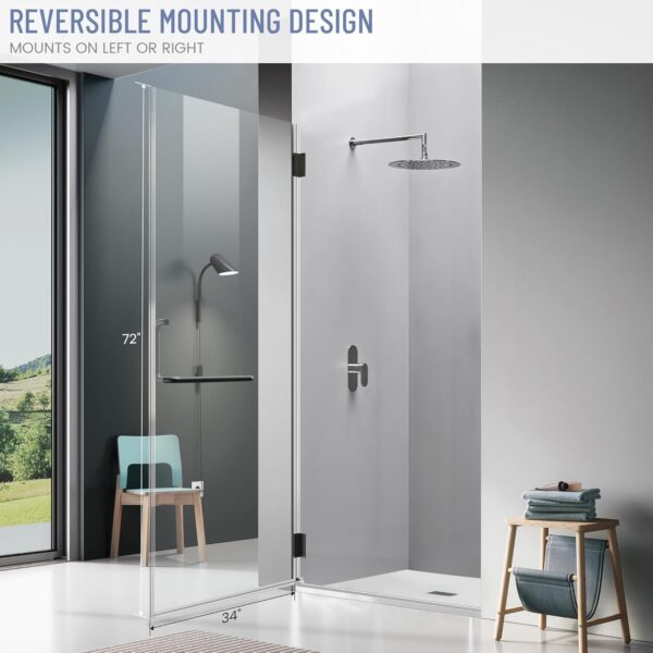 Hinged Shower Door, 34" W X 72" H Bathroom Shower Doors Clear Glass Shower Panel, 5/16" (8mm) Frameless Tempered Glass Shower Door in Matte Black with Handle and Seal Strip