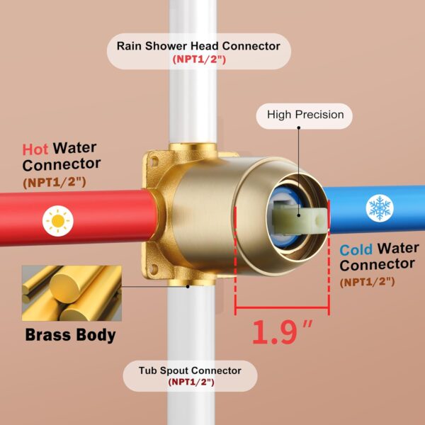 Tub Shower Faucet, Brushed Gold Shower Faucet Set with 8-Inch All-Metal Rainfall Showerhead and Bathtub Spout, Single-Handle Tub Shower-Trim Kit Included Valve, Brushed Gold